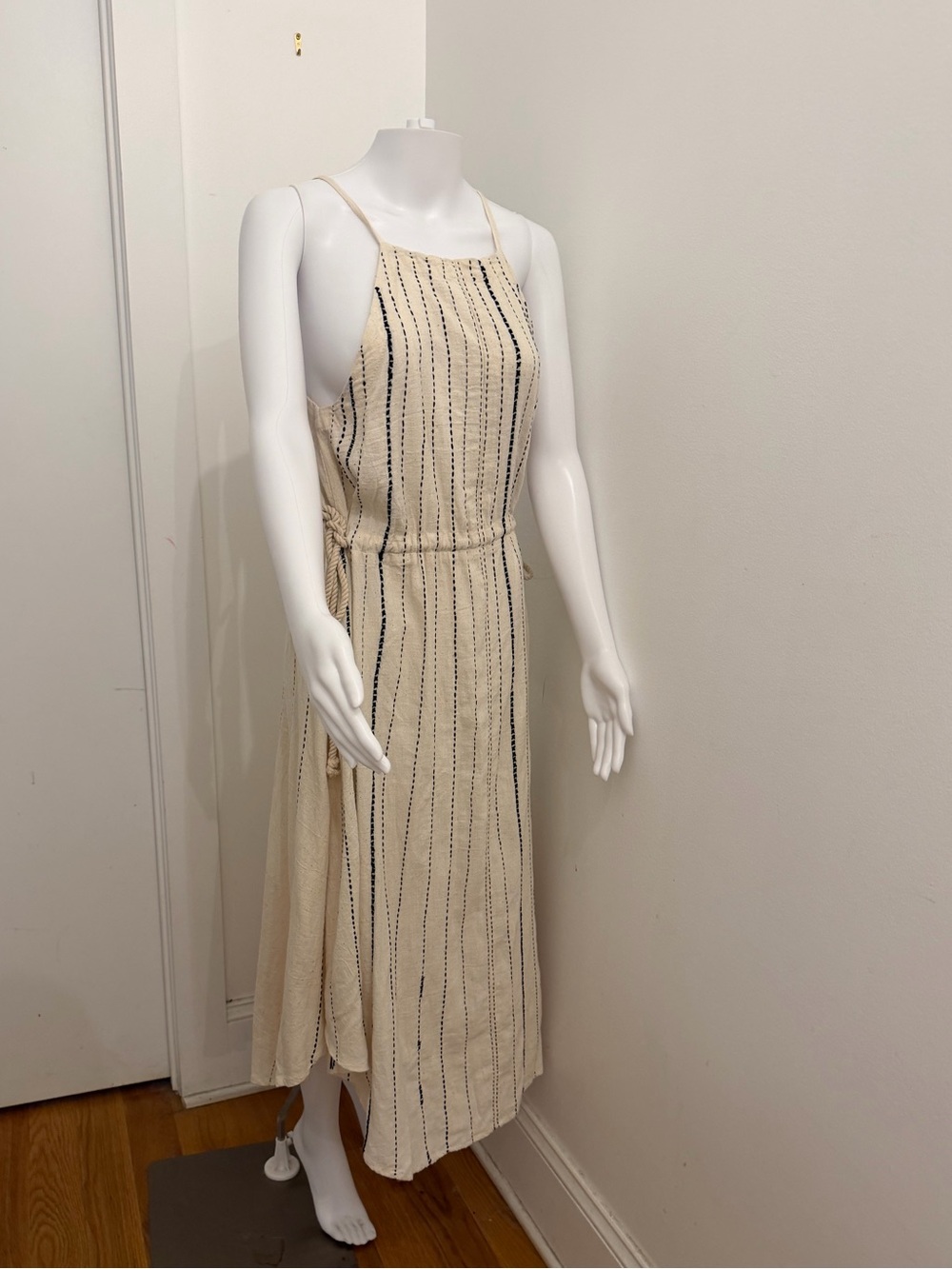Striped Cream Halter Midi Dress - Picture 3 of 5